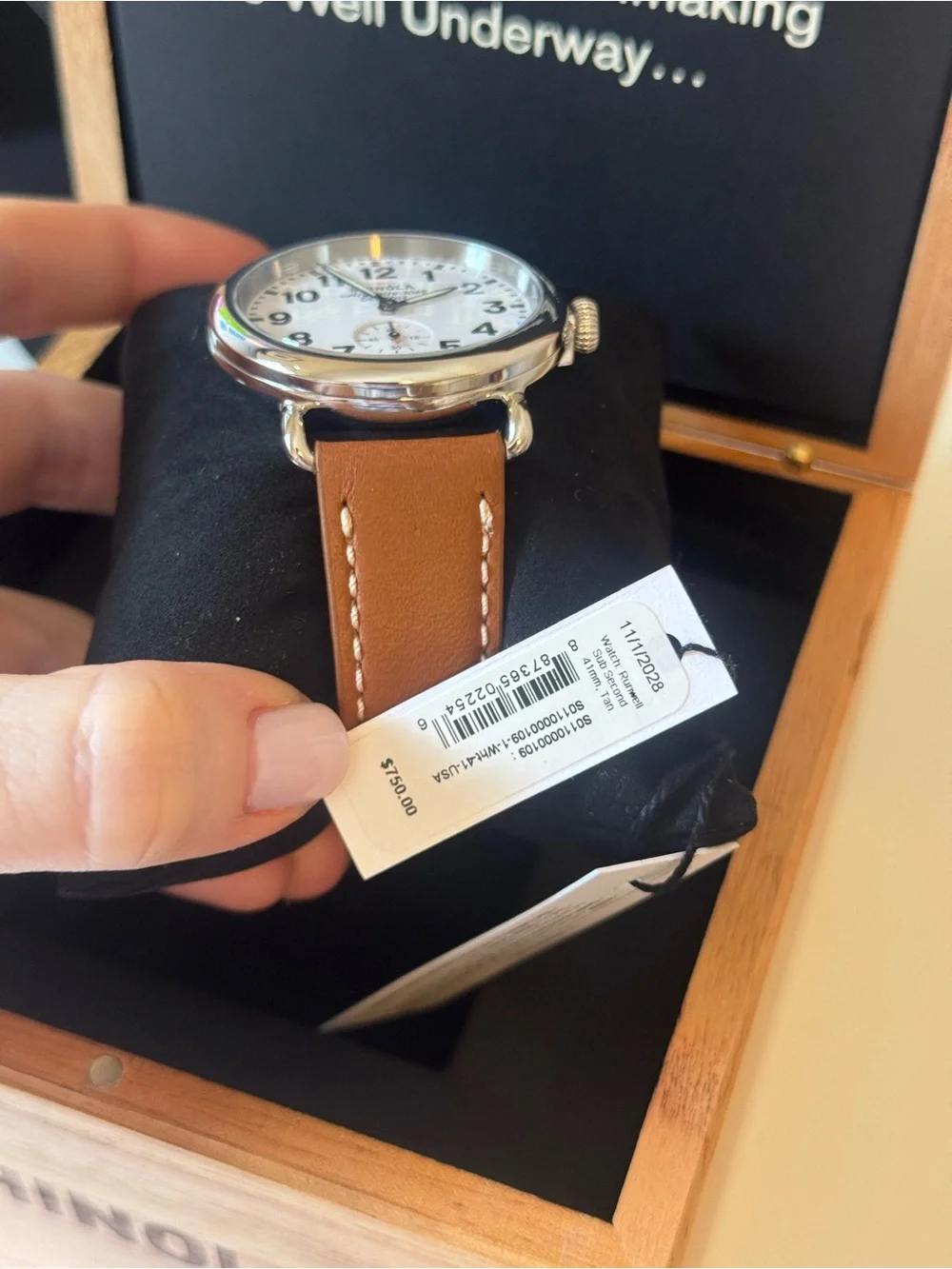 Shinola Men’s Runwell Watch — White Dial & Tan Leather Strap. NWT